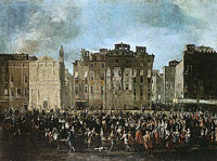 Ingresso in Parma del Card. Gozzadini, affiancato dal Card. Acquaviva e dal Duca  Francesco